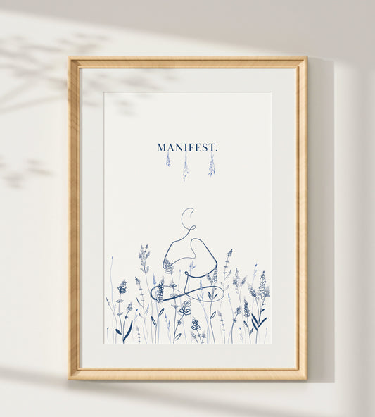 Yoga Lotus Pose Wall Art - Minimalist Lavender Flowers Line Drawing