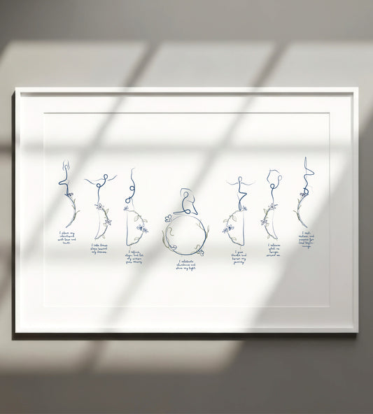 Moon Cycle Affirmations - Minimalist Yoga Line Art Print
