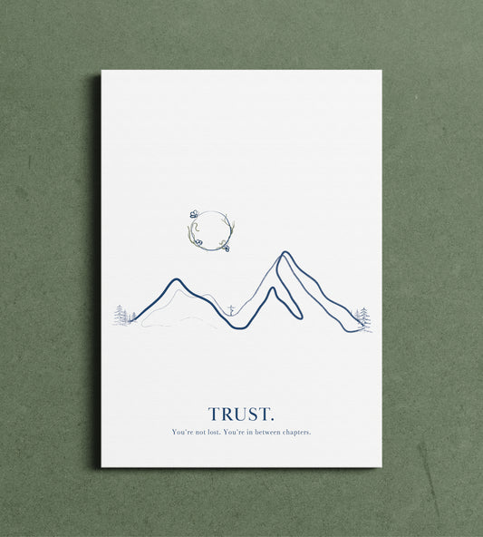 Moon & Mountain Yoga Line Art Print - Tree Pose Minimalist Wall Art