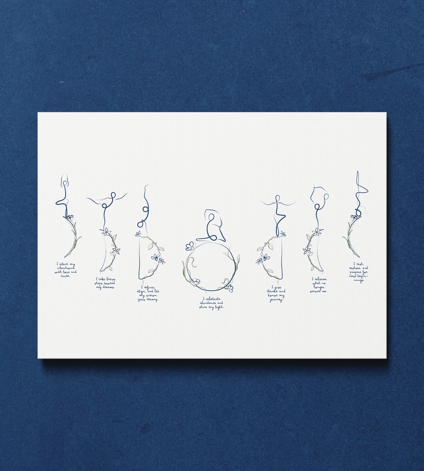 Moon Cycle Affirmations - Minimalist Yoga Line Art Print