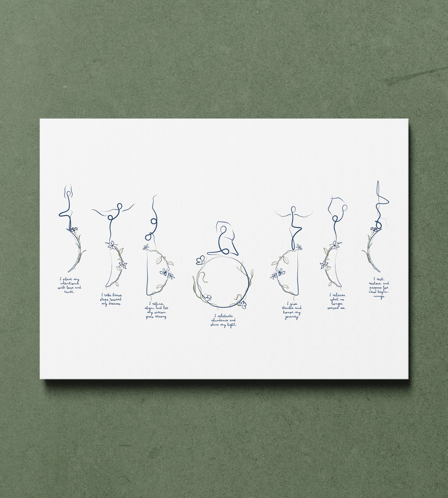 Moon Cycle Affirmations - Minimalist Yoga Line Art Print