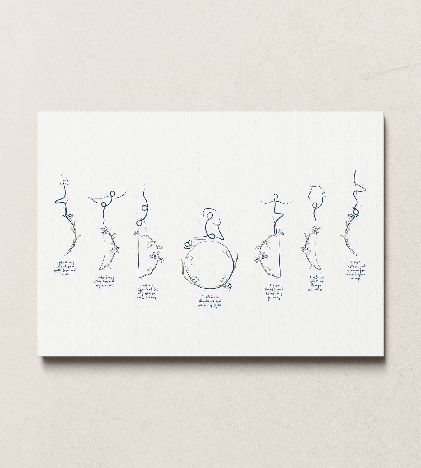 Moon Cycle Affirmations - Minimalist Yoga Line Art Print