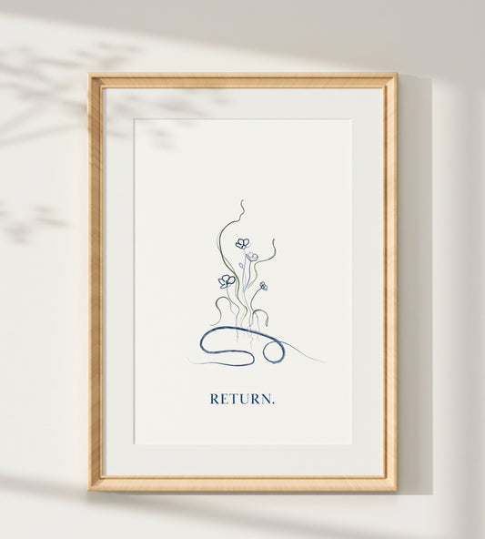 Child Pose Yoga Art Print - Botanical Line Art & Mindfulness Print