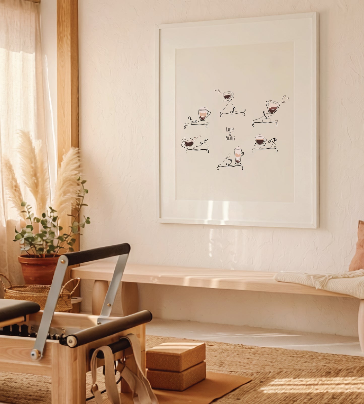 Lattes & Pilates - Reformer Pilates Line Art Print
