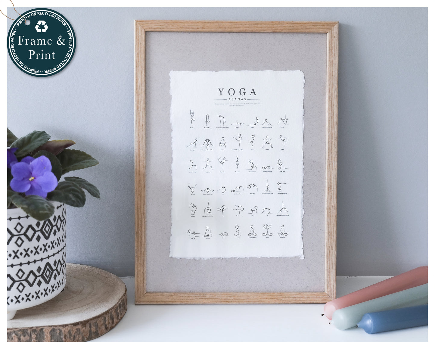Framed Yoga Poses Poster - Cotton Rag Paper Art