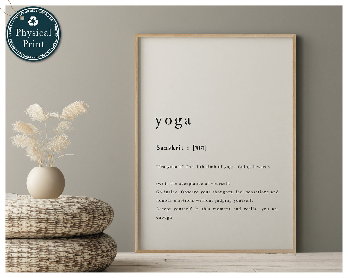 Yoga Poster, Yoga Illustration, Yoga Lover Gift, Boho Yoga Art, Affirmation Wall Art, Wellness Quote, Definition Print, Yoga Wall Art Quotes