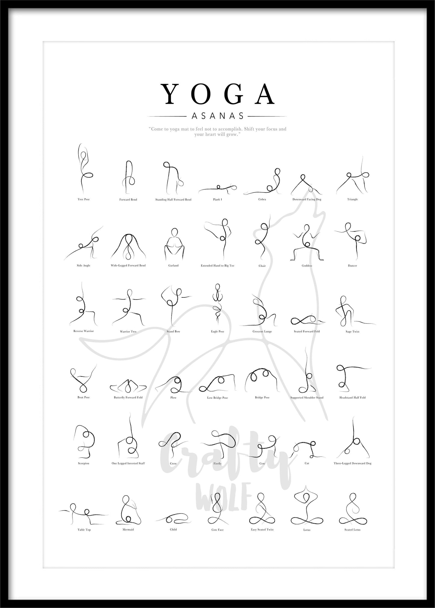 Yoga Poses Poster, Yoga Asanas Print, Yoga Wall Art, Yoga Line Art, Yoga Studio Decor, Yoga Lover Gift, Minimal Poster, Continuous Line Art
