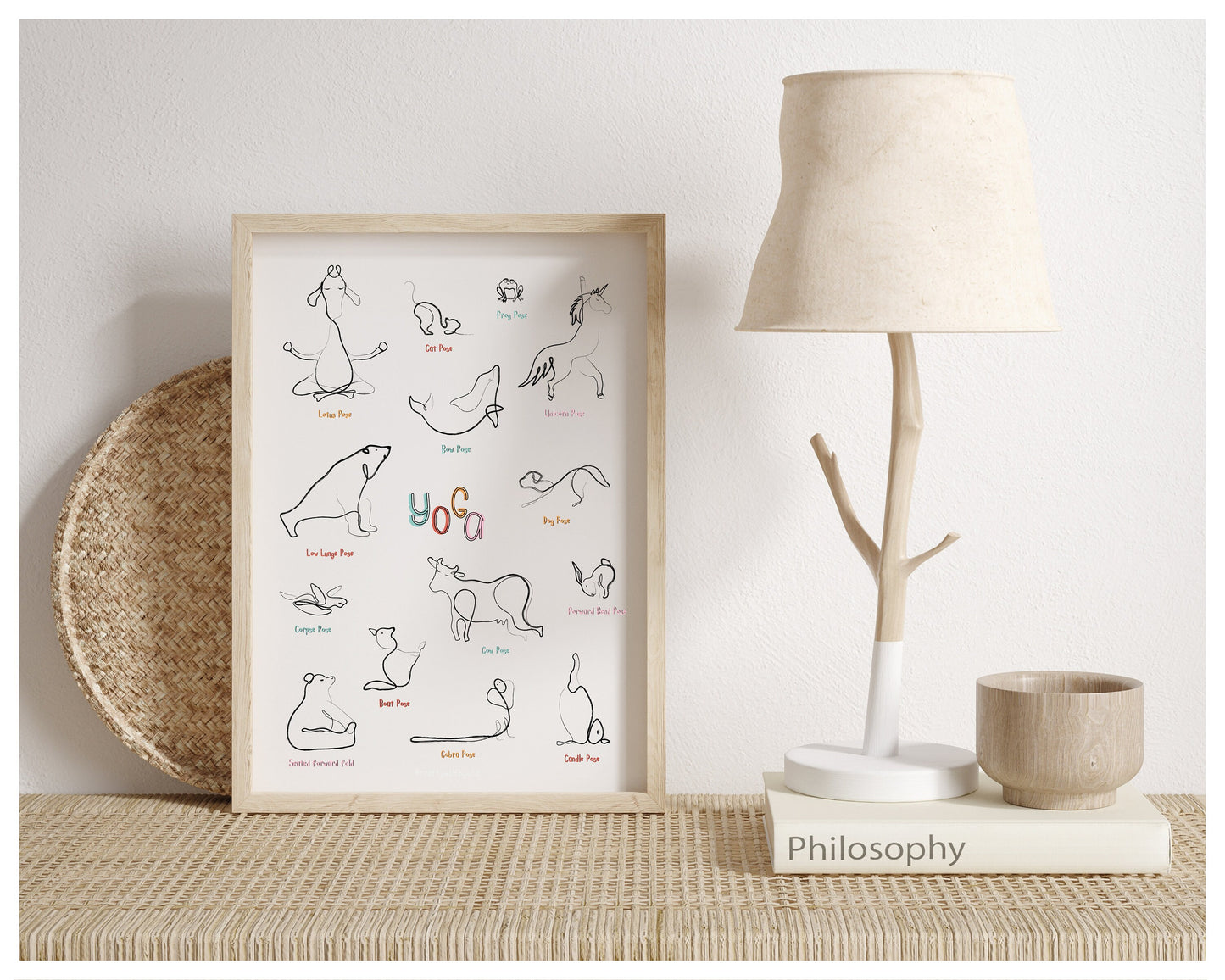 Yoga Poses Poster, Yoga Art Print, Unicorn Nursery Art, Nursery Wall Art Giraffe, Animal Nursery Prints, Childrens Bedroom Wall Decor