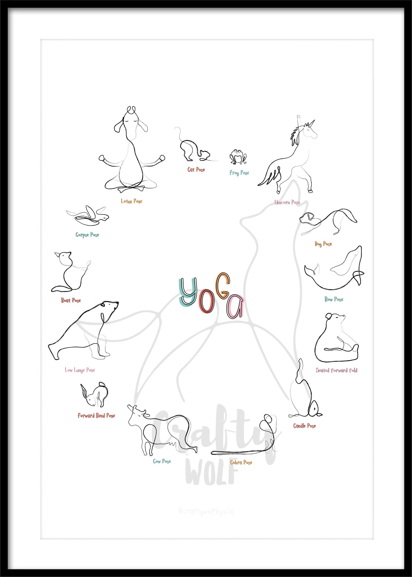 Yoga Poses Poster, Yoga Art Print, Unicorn Nursery Art, Nursery Wall Art Giraffe, Animal Nursery Prints, Childrens Bedroom Wall Decor