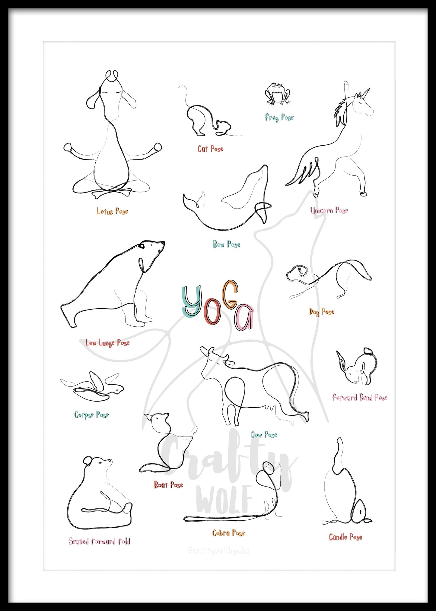 Yoga Poses Poster, Yoga Art Print, Unicorn Nursery Art, Nursery Wall Art Giraffe, Animal Nursery Prints, Childrens Bedroom Wall Decor