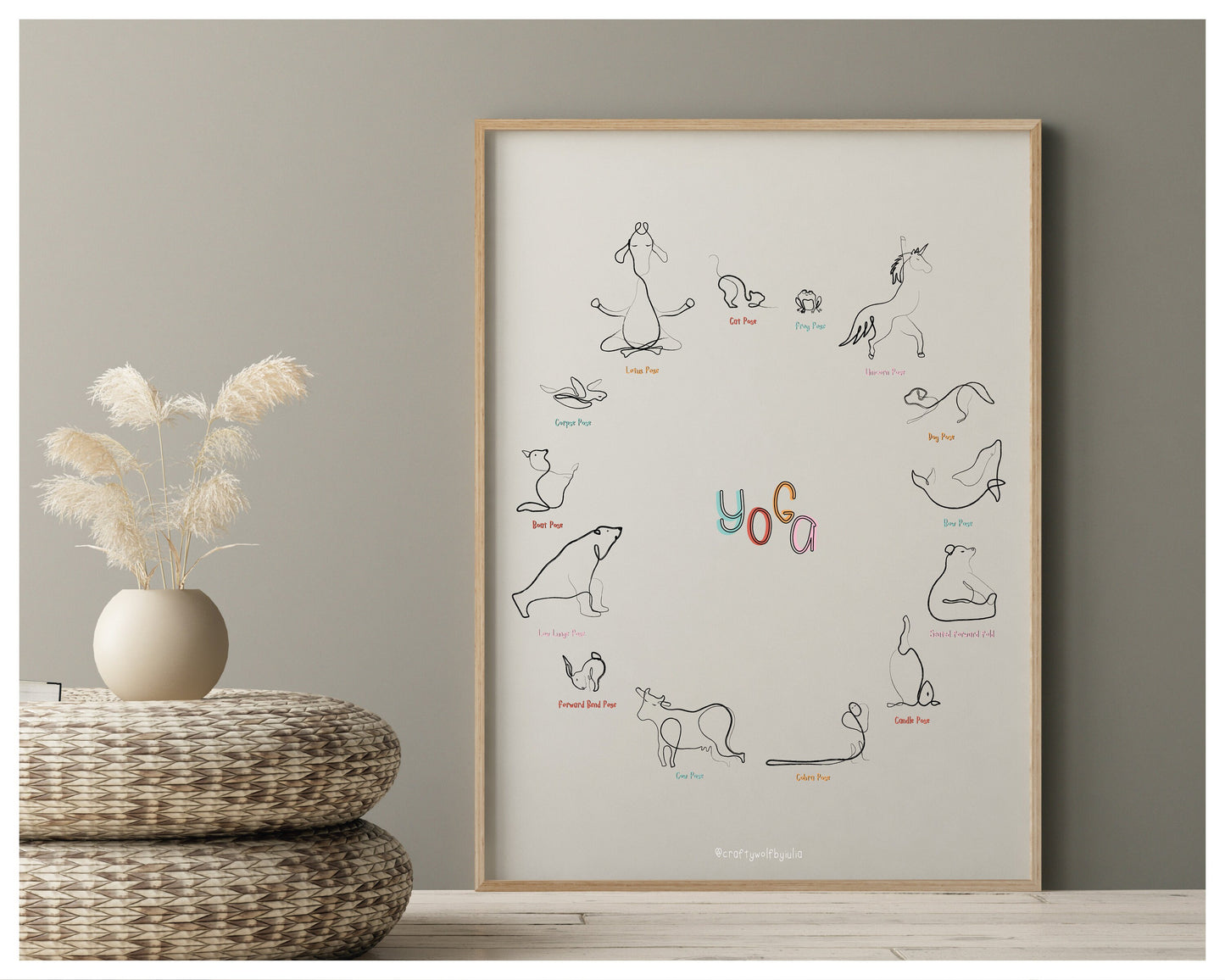 Yoga Poses Poster, Yoga Art Print, Unicorn Nursery Art, Nursery Wall Art Giraffe, Animal Nursery Prints, Childrens Bedroom Wall Decor