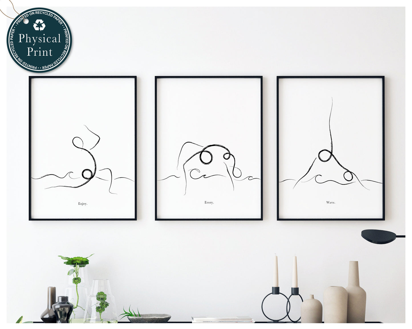 'Flow through life' - Set of 3 Yoga Prints Line Art