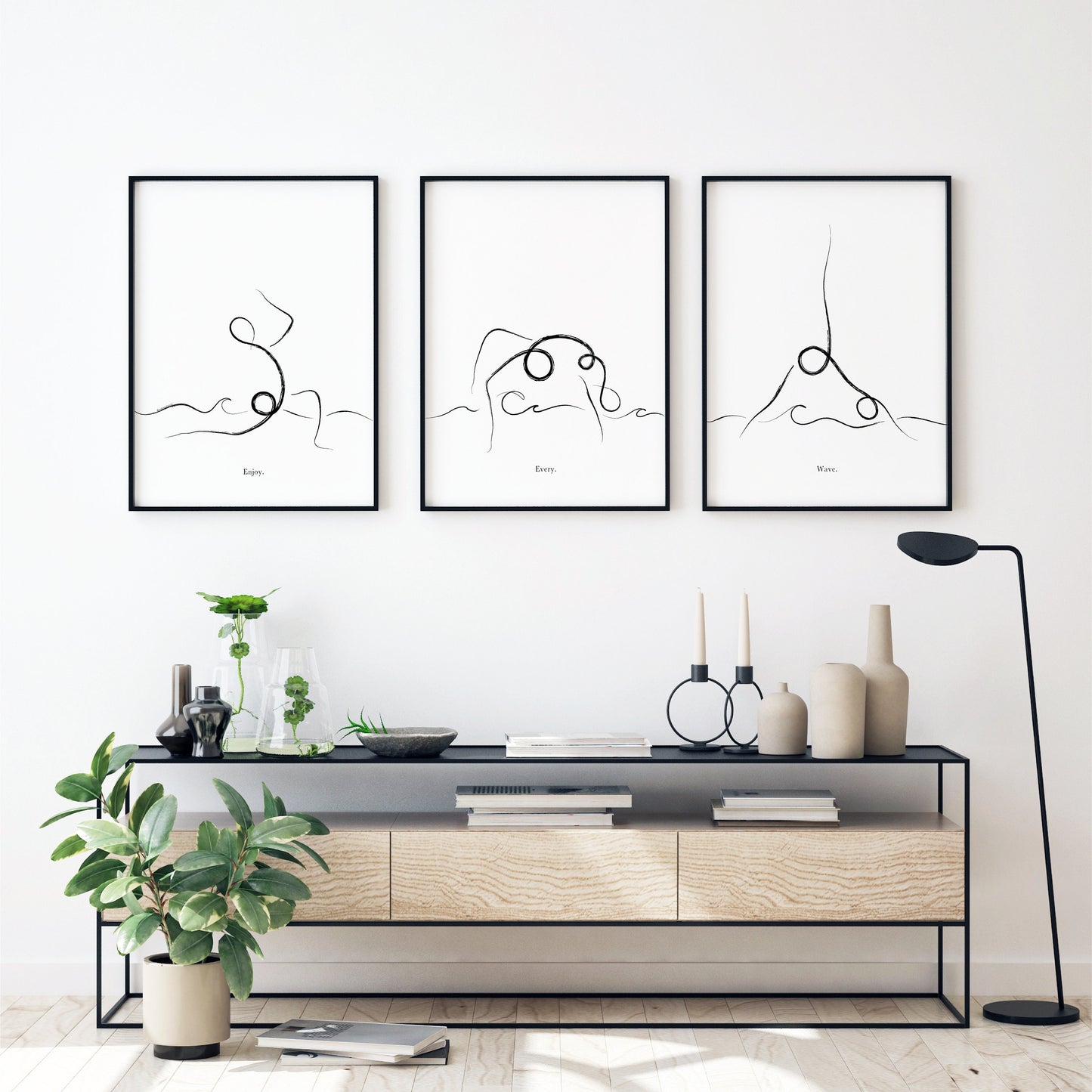 'Flow through life' - Set of 3 Yoga Prints Line Art
