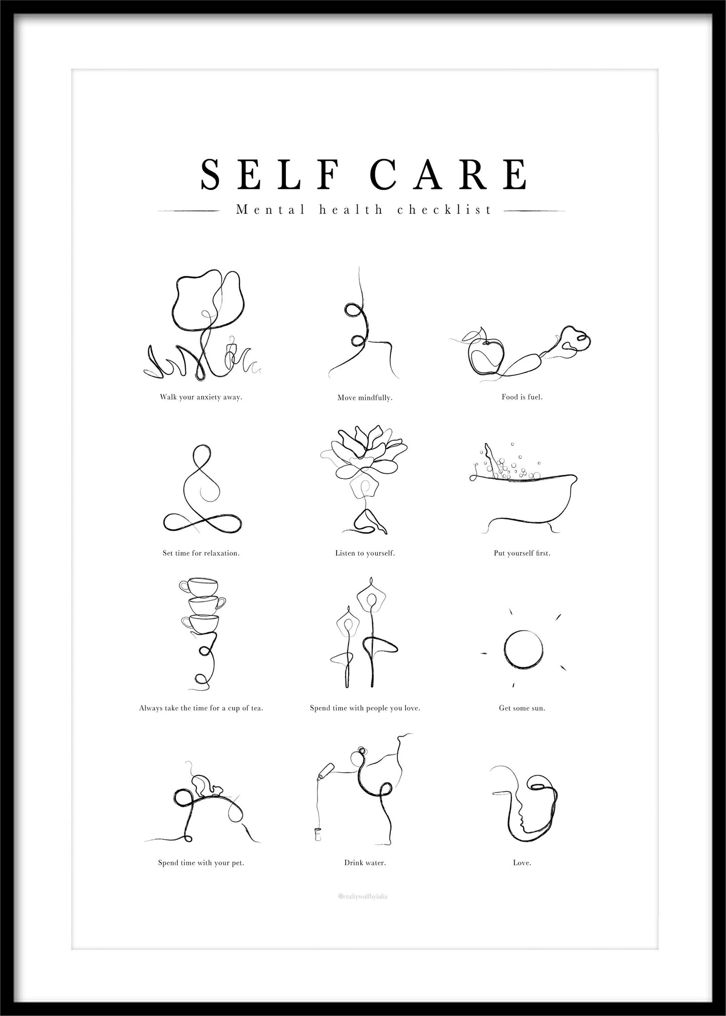 Mental Health Print, Affirmation Wall Art, Self Care Art Print, Yoga Poses Poster, Yoga Line Art,Therapist Art, Minimal, Continuous Line Art