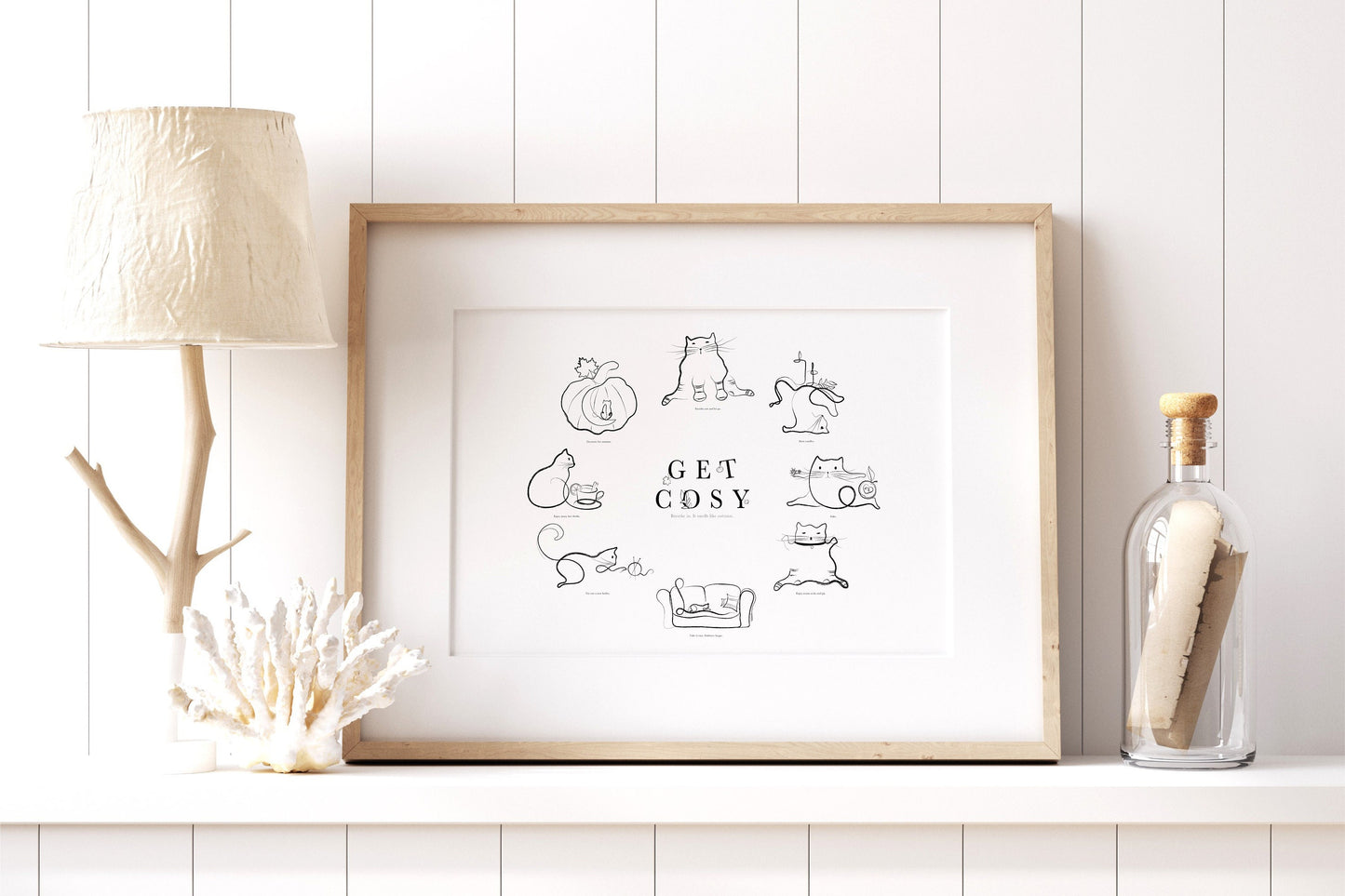 Autumn Self Care Art, Let's Get Cosy Print, Yoga Poster, Yoga Cats Wall Art, Fall Poster, Funny Cat Lover Artwork, Gift for Cat Lovers
