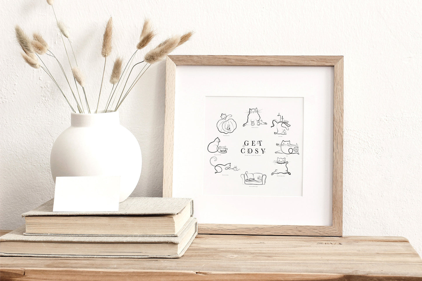 Autumn Self Care Art, Let's Get Cosy Print, Yoga Poster, Yoga Cats Wall Art, Fall Poster, Funny Cat Lover Artwork, Gift for Cat Lovers