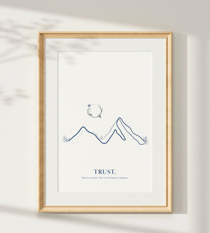 Trust - Mountain & Moon Line Art