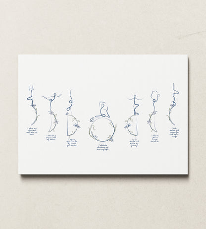Moon Cycle Affirmations - Minimalist Yoga Line Art Print