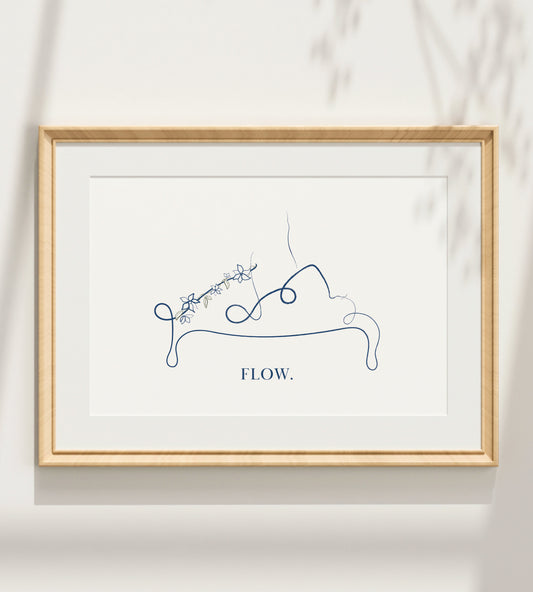 Pilates Reformer Print – Minimalist Line Art with Floral Wall Art Decor