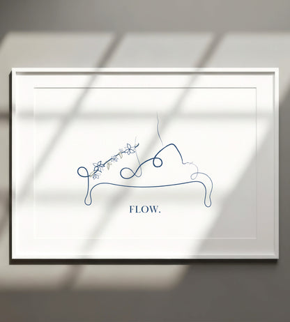 Pilates Reformer Print – Minimalist Line Art with Floral Wall Art Decor