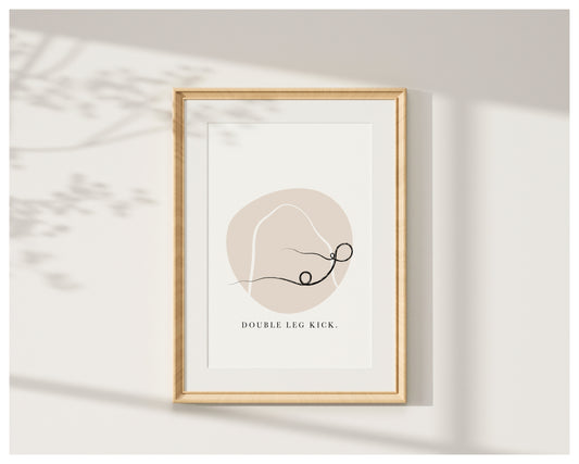 'Double Leg Kick' Pose - Minimalist Pilates Line Art