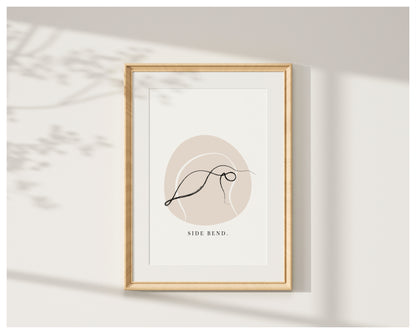 'Side Bend' Pose - Minimalist Pilates Line Art for Studio or Home Decor