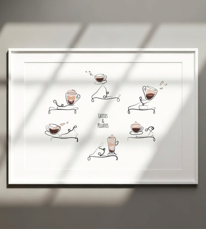 Lattes & Pilates - Reformer Pilates Line Art Print