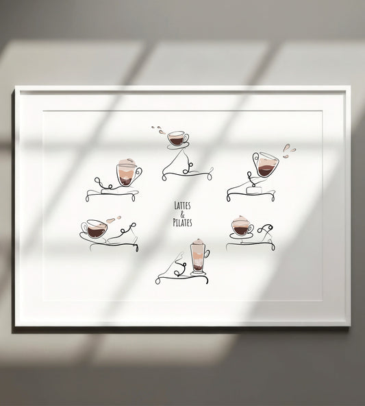 Lattes & Pilates - Reformer Pilates Line Art Print