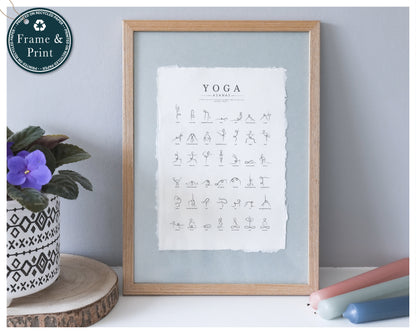 Framed Yoga Poses Poster - Cotton Rag Paper Art