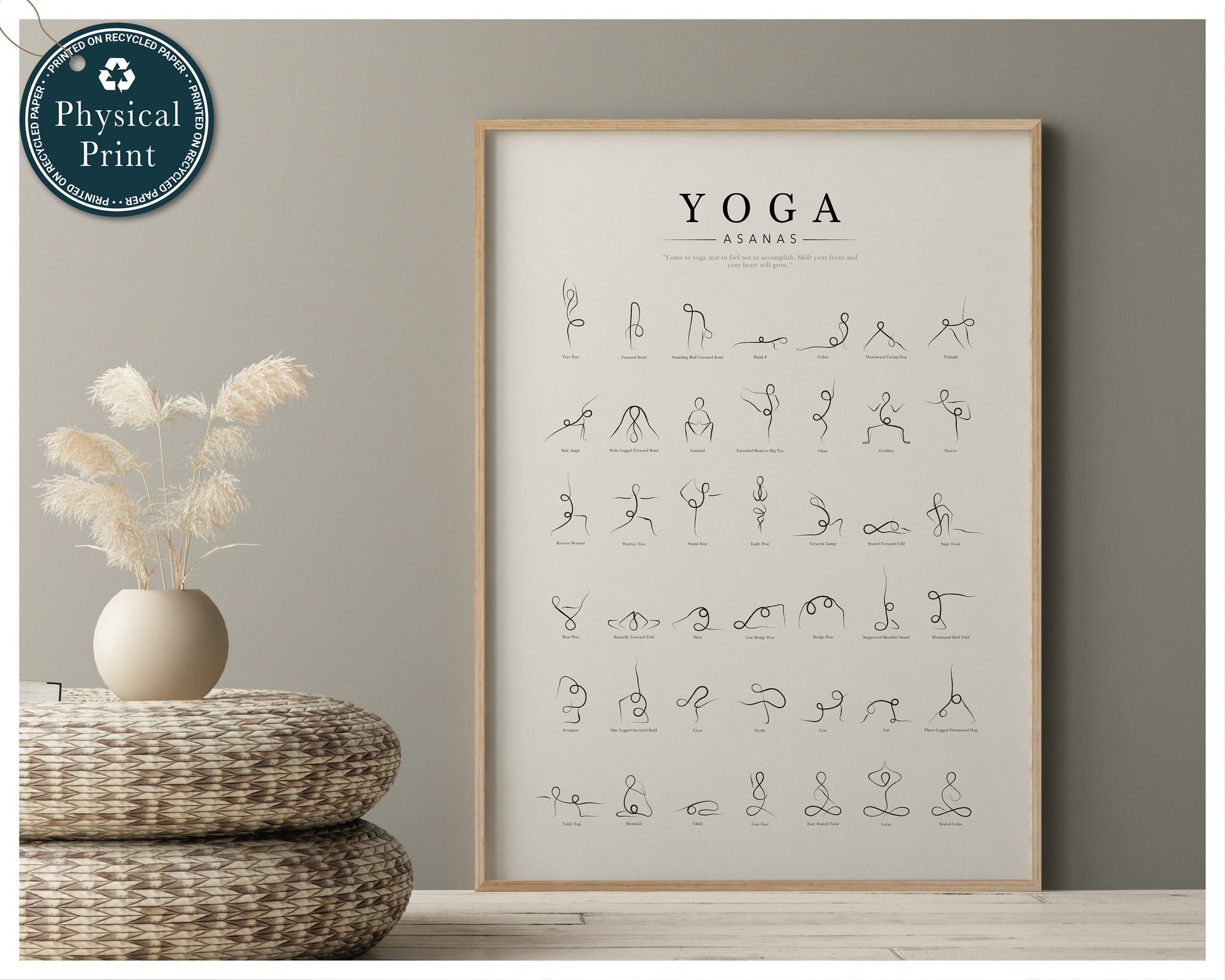 Yoga Poses Reference Chart Studio Gray Cool Wall Decor Art Print