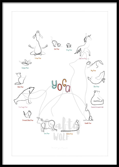 Yoga Poses Poster, Yoga Art Print, Unicorn Nursery Art, Nursery Wall Art Giraffe, Animal Nursery Prints, Childrens Bedroom Wall Decor