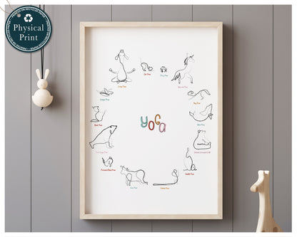 Yoga Poses Poster, Yoga Art Print, Unicorn Nursery Art, Nursery Wall Art Giraffe, Animal Nursery Prints, Childrens Bedroom Wall Decor