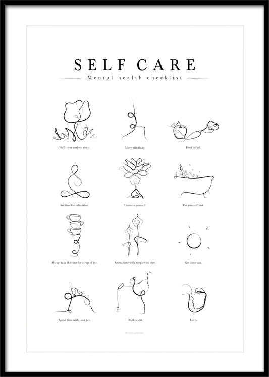 Mental Health Print, Affirmation Wall Art, Self Care Art Print, Yoga Poses Poster, Yoga Line Art,Therapist Art, Minimal, Continuous Line Art