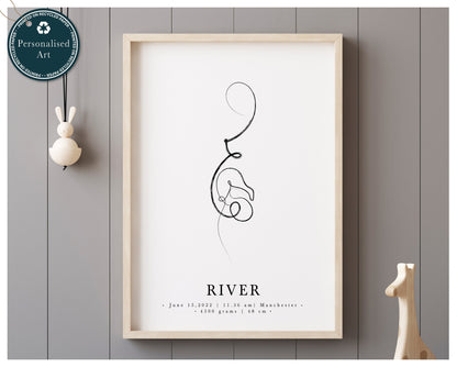 On The Day You Were Born Print, New Baby Gift Personalised, Baby Girl Nursery, New Baby Boy Gift, Unique New Mom Gift, Nursery line art