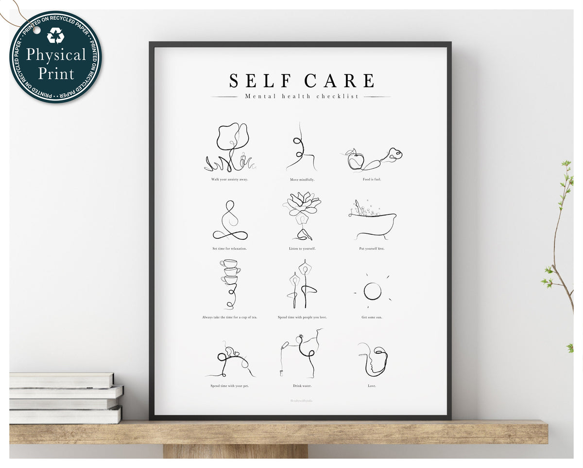 Mental Health Print, Affirmation Wall Art, Self Care Art Print, Yoga Poses Poster, Yoga Line Art,Therapist Art, Minimal, Continuous Line Art
