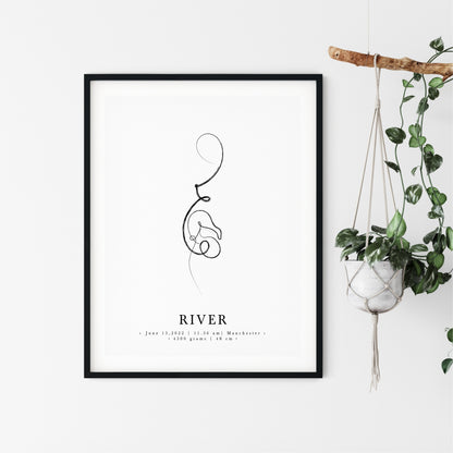 On The Day You Were Born Print, New Baby Gift Personalised, Baby Girl Nursery, New Baby Boy Gift, Unique New Mom Gift, Nursery line art