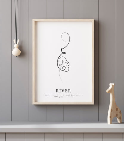 On The Day You Were Born Print, New Baby Gift Personalised, Baby Girl Nursery, New Baby Boy Gift, Unique New Mom Gift, Nursery line art